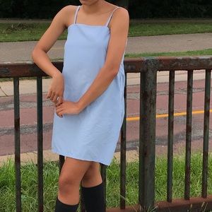 BABY BLUE FLOWY SILK DRESS